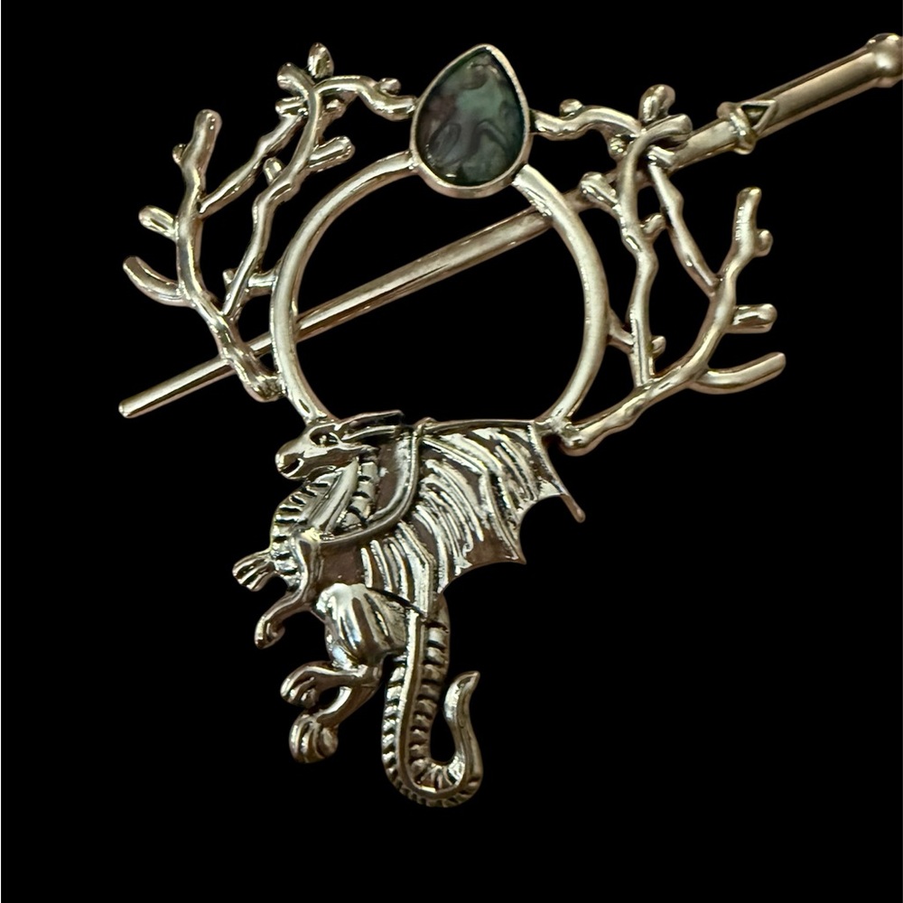 Silver Dragon Hair Pin with abalone Gem